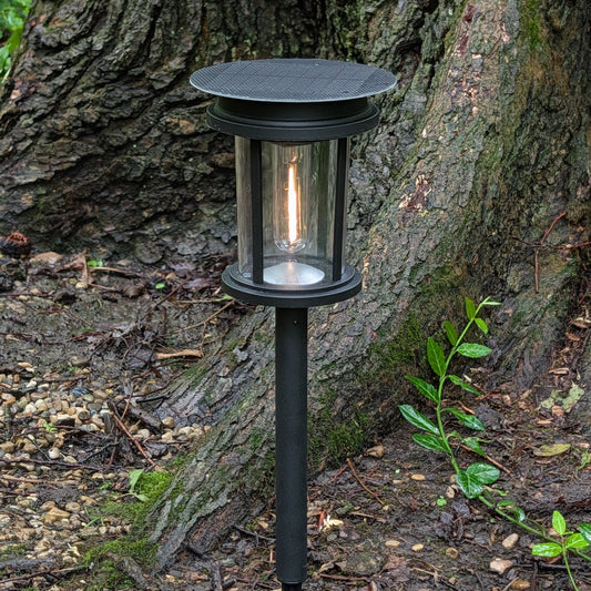 Mesa+ Lantern SHADE SOLAR® solar light provides dusk to dawn Illumination in shade or sun